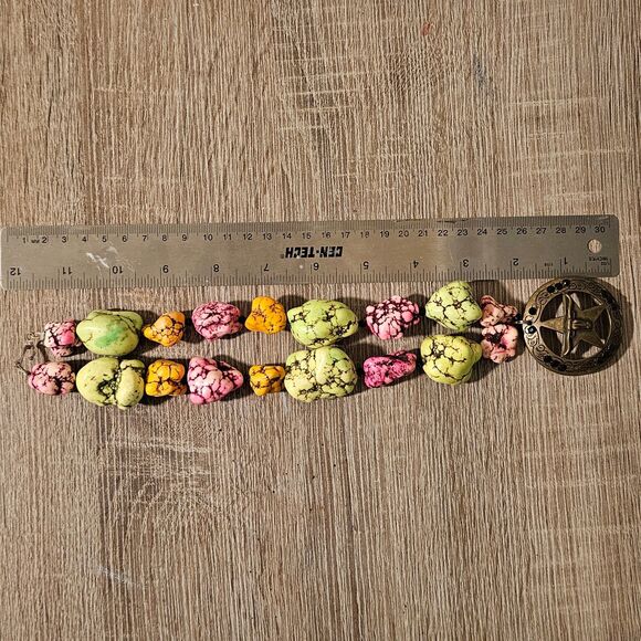 Dyed Howlite Nugget Statement Choker Bull Skull Star Pendant Western Boho - Picture 5 of 5